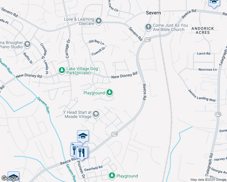 map of restaurants, bars, coffee shops, grocery stores, and more near 1758 Sea Pine Circle in Severn