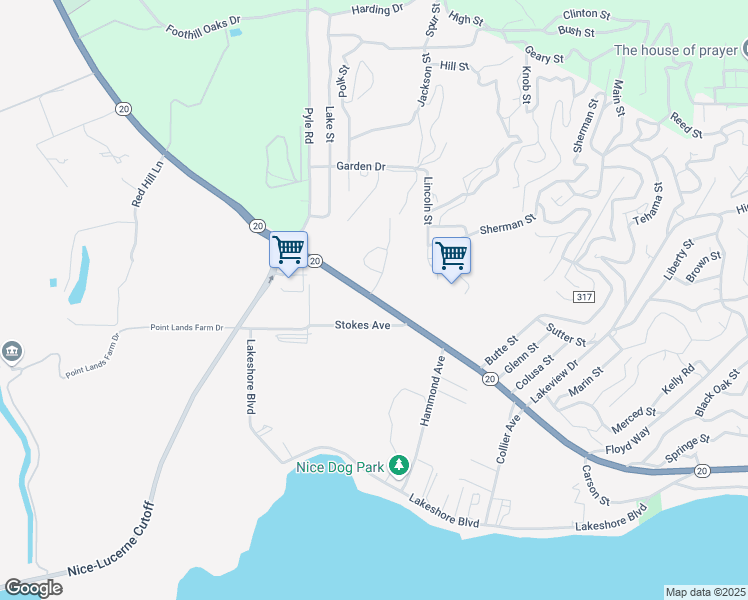 map of restaurants, bars, coffee shops, grocery stores, and more near 2375 California 20 in Upper Lake