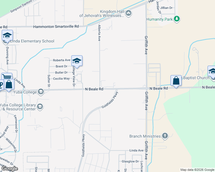 map of restaurants, bars, coffee shops, grocery stores, and more near 2349 North Beale Road in Linda