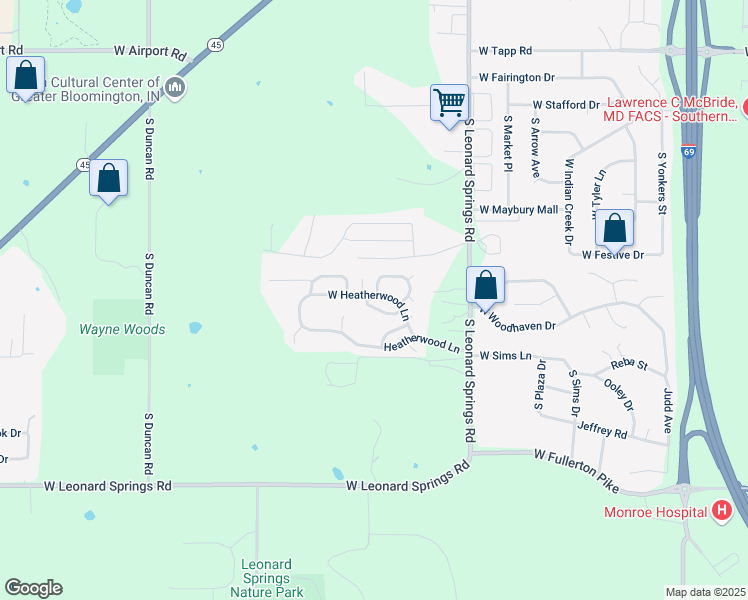 map of restaurants, bars, coffee shops, grocery stores, and more near 4239-4299 W Lilac Ln in Bloomington