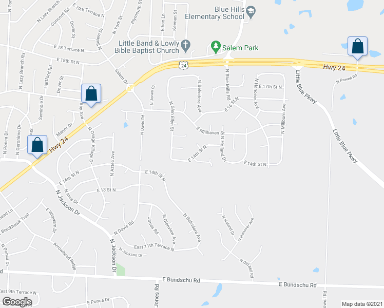map of restaurants, bars, coffee shops, grocery stores, and more near 19708 14th Terrace in Independence