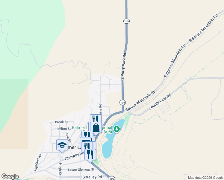 map of restaurants, bars, coffee shops, grocery stores, and more near 201 Aurelia Avenue in Palmer Lake