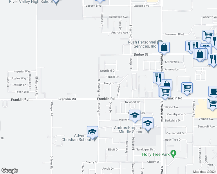 map of restaurants, bars, coffee shops, grocery stores, and more near 1921 Hunji Drive in Yuba City