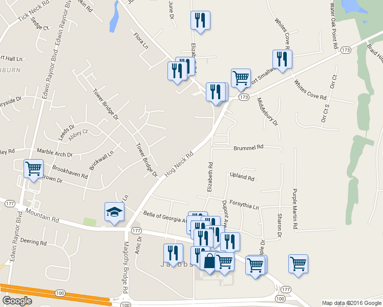 map of restaurants, bars, coffee shops, grocery stores, and more near 130 Meadow Road in Pasadena
