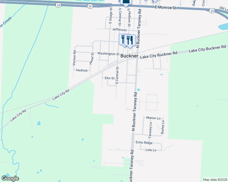 map of restaurants, bars, coffee shops, grocery stores, and more near 719 South Central Street in Buckner