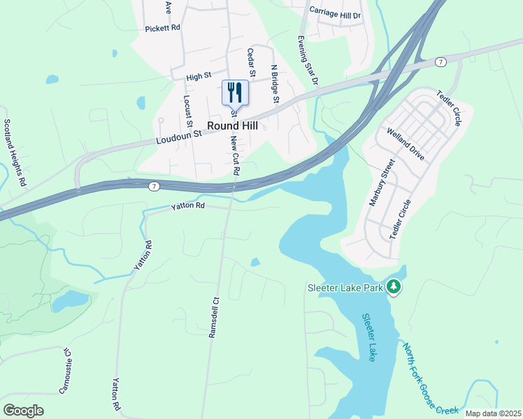 map of restaurants, bars, coffee shops, grocery stores, and more near Hayman Lane in Round Hill