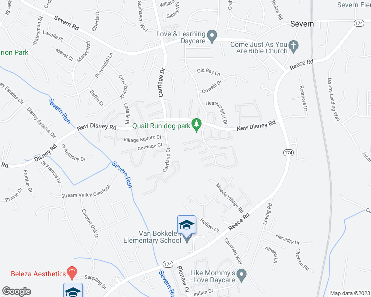 map of restaurants, bars, coffee shops, grocery stores, and more near 1828 Watch House Circle North in Severn