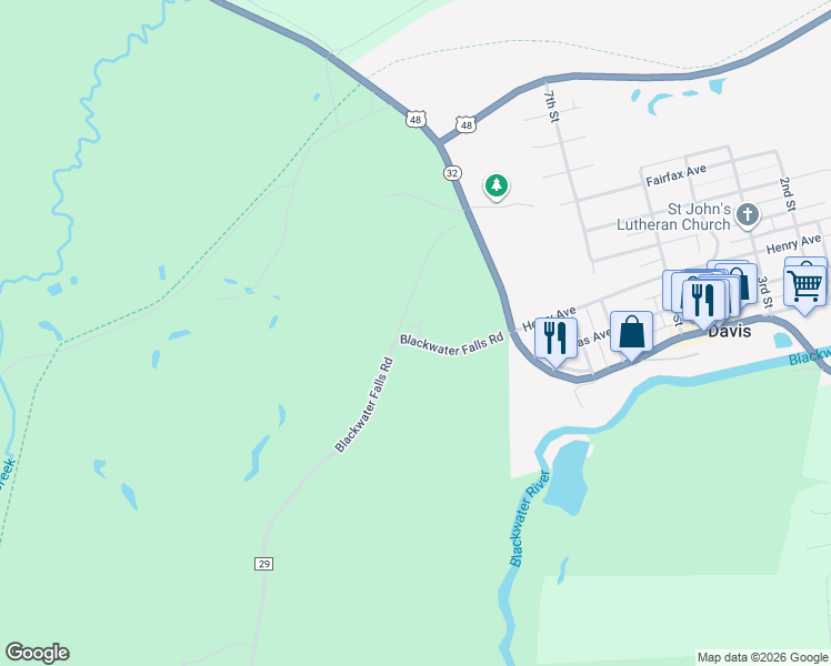 map of restaurants, bars, coffee shops, grocery stores, and more near Pendleton Run Road in Davis