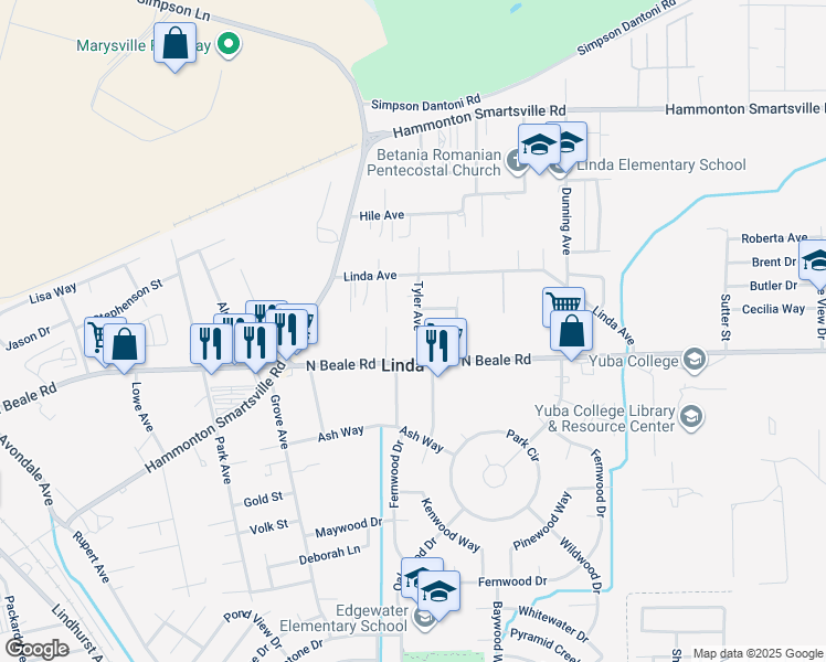 map of restaurants, bars, coffee shops, grocery stores, and more near 6048 Tyler Avenue in Marysville