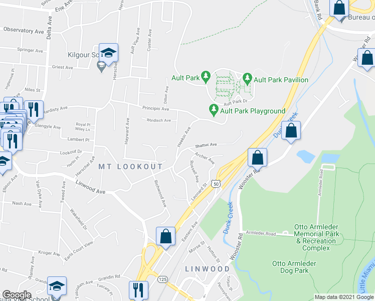 map of restaurants, bars, coffee shops, grocery stores, and more near 1204 Tannehill Lane in Cincinnati