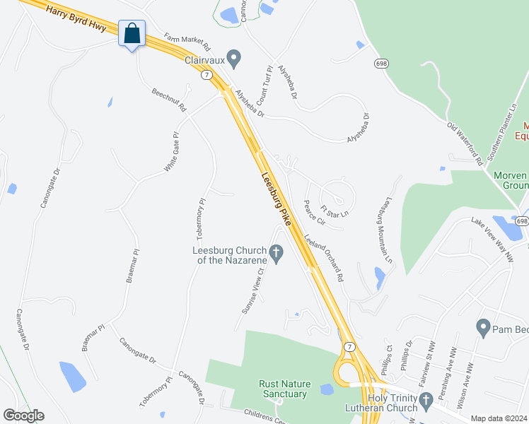 map of restaurants, bars, coffee shops, grocery stores, and more near 17661 Sunrise View Ct in Leesburg