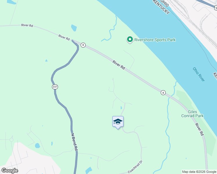 map of restaurants, bars, coffee shops, grocery stores, and more near 633 Rivershore Drive in Hebron