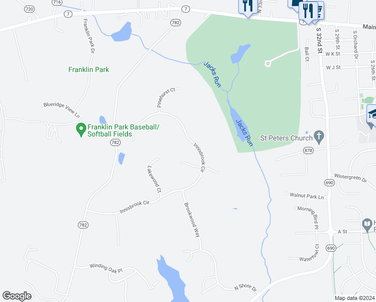 map of restaurants, bars, coffee shops, grocery stores, and more near 36589 Innisbrook Circle in Purcellville