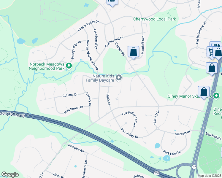 map of restaurants, bars, coffee shops, grocery stores, and more near 16529 Jilrick Street in Rockville