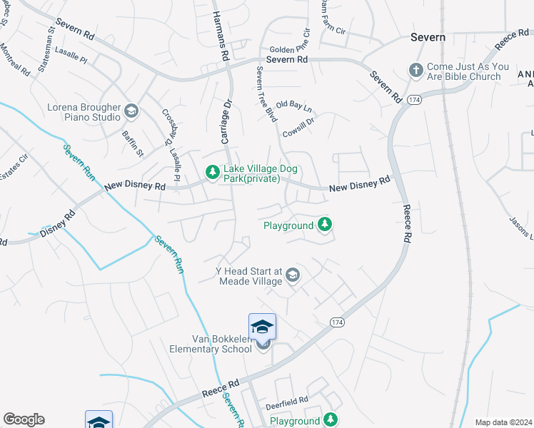 map of restaurants, bars, coffee shops, grocery stores, and more near 1819 Watch House Circle South in Severn
