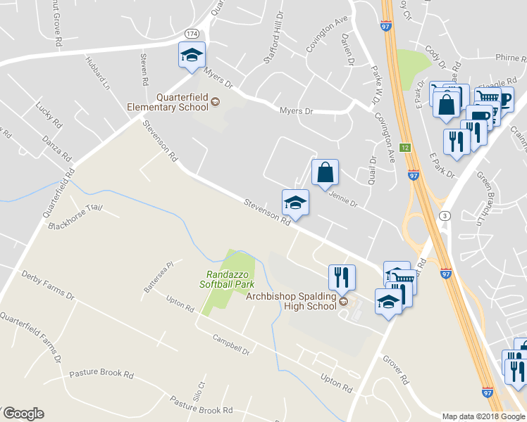 map of restaurants, bars, coffee shops, grocery stores, and more near 8000 Grasons Court in Severn