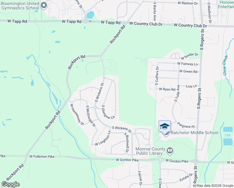 map of restaurants, bars, coffee shops, grocery stores, and more near 3573 S Glasgow Cir in Bloomington