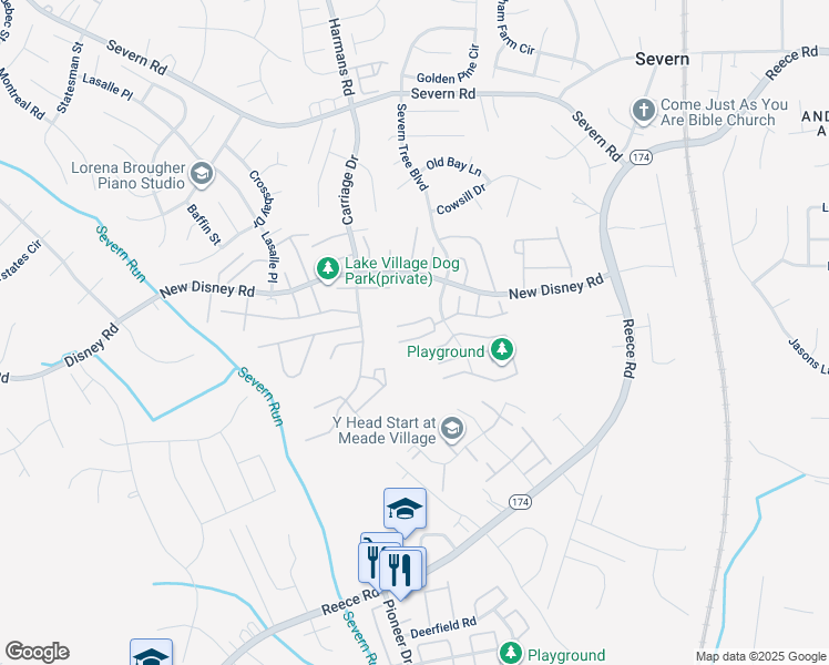 map of restaurants, bars, coffee shops, grocery stores, and more near 1819 Watch House Circle South in Severn