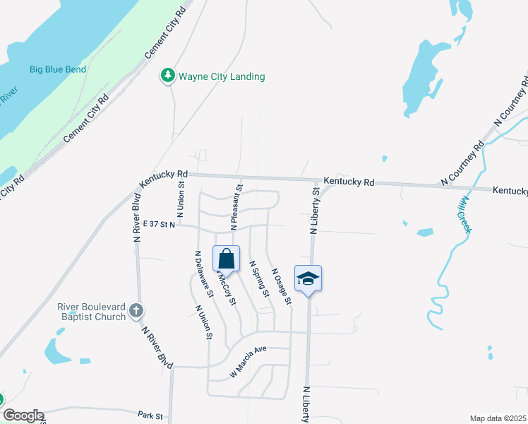 map of restaurants, bars, coffee shops, grocery stores, and more near 501 West 38th Street North in Independence