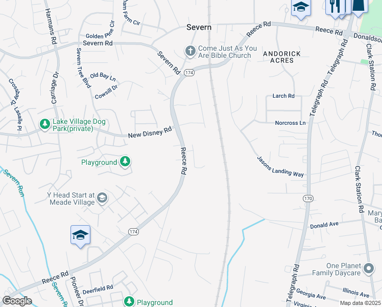 map of restaurants, bars, coffee shops, grocery stores, and more near 1008 Cortana Court in Severn