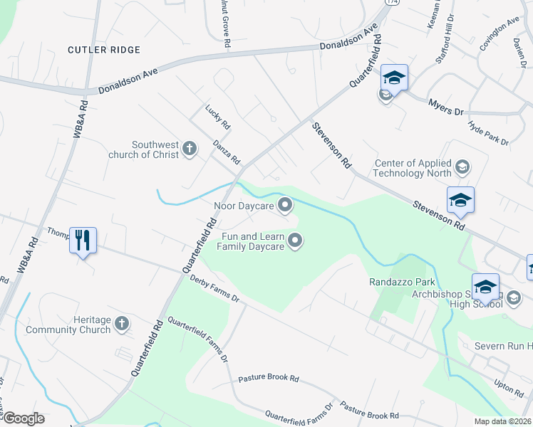 map of restaurants, bars, coffee shops, grocery stores, and more near 731 Blackhorse Trail in Severn