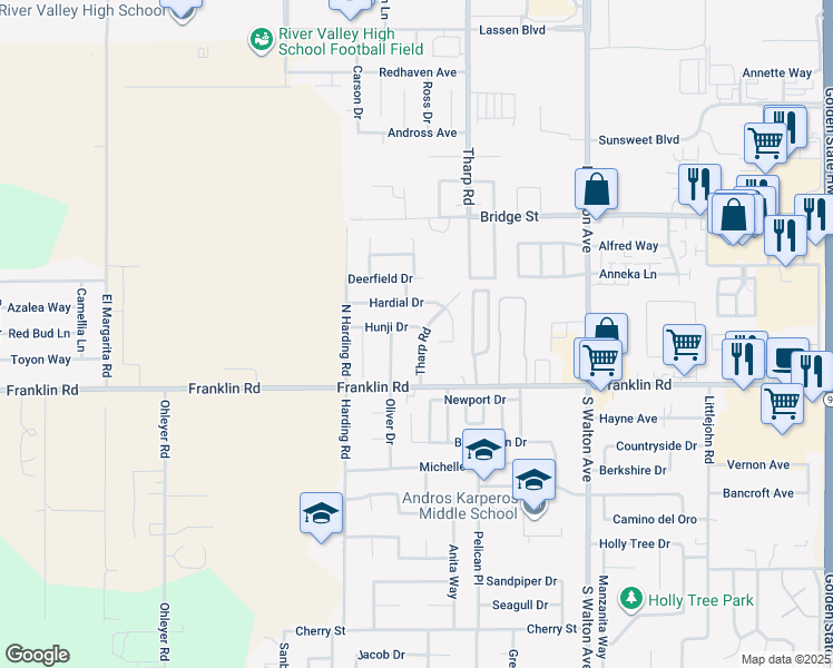 map of restaurants, bars, coffee shops, grocery stores, and more near 1882 Hunji Drive in Yuba City