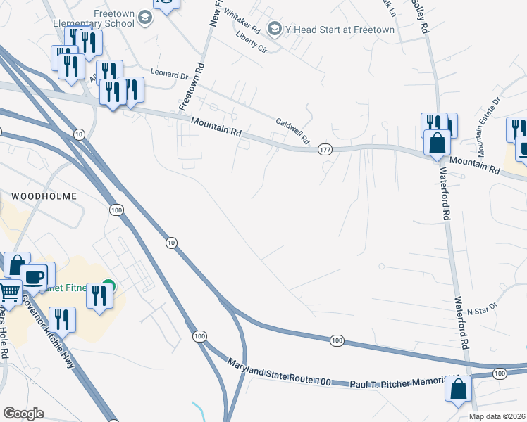 map of restaurants, bars, coffee shops, grocery stores, and more near 177 Mountain Road in Pasadena