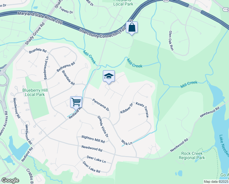 map of restaurants, bars, coffee shops, grocery stores, and more near 7210 Osprey Drive in Derwood