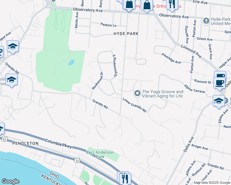 map of restaurants, bars, coffee shops, grocery stores, and more near 1003 East Rookwood Drive in Cincinnati