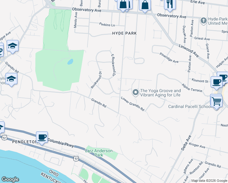 map of restaurants, bars, coffee shops, grocery stores, and more near 2564 South Rookwood Drive in Cincinnati