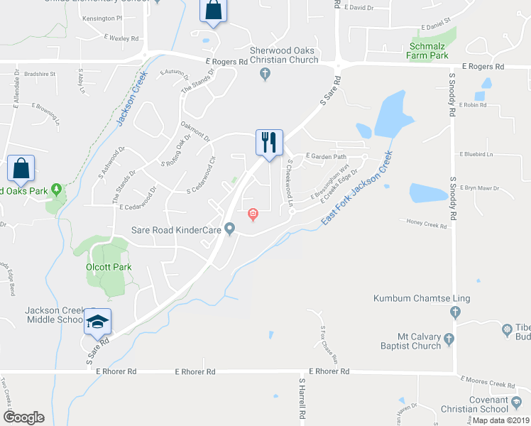 map of restaurants, bars, coffee shops, grocery stores, and more near 3455 South Oaklawn Circle in Bloomington