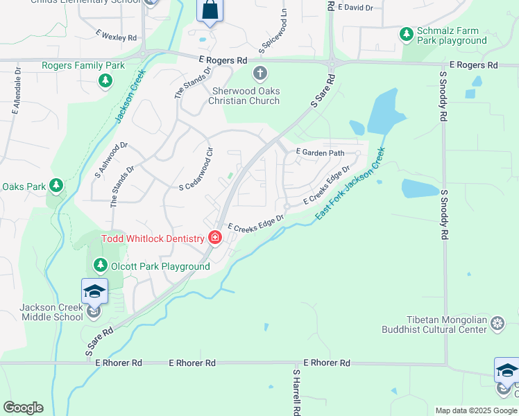 map of restaurants, bars, coffee shops, grocery stores, and more near 3455 South Oaklawn Circle in Bloomington