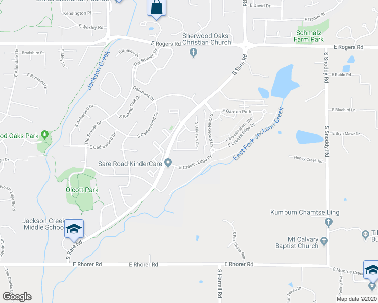 map of restaurants, bars, coffee shops, grocery stores, and more near 3541 South Oaklawn Circle in Bloomington