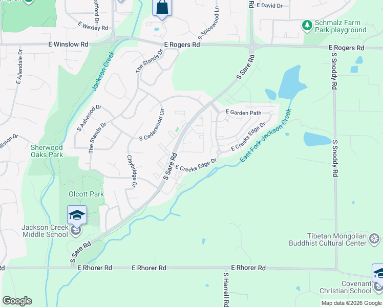 map of restaurants, bars, coffee shops, grocery stores, and more near 3541 South Oaklawn Circle in Bloomington