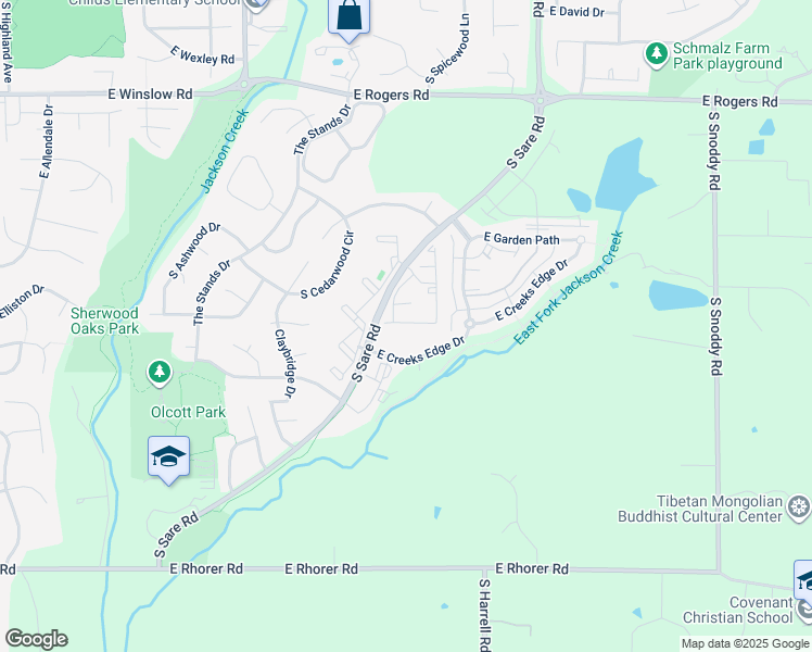 map of restaurants, bars, coffee shops, grocery stores, and more near 3541 South Oaklawn Circle in Bloomington