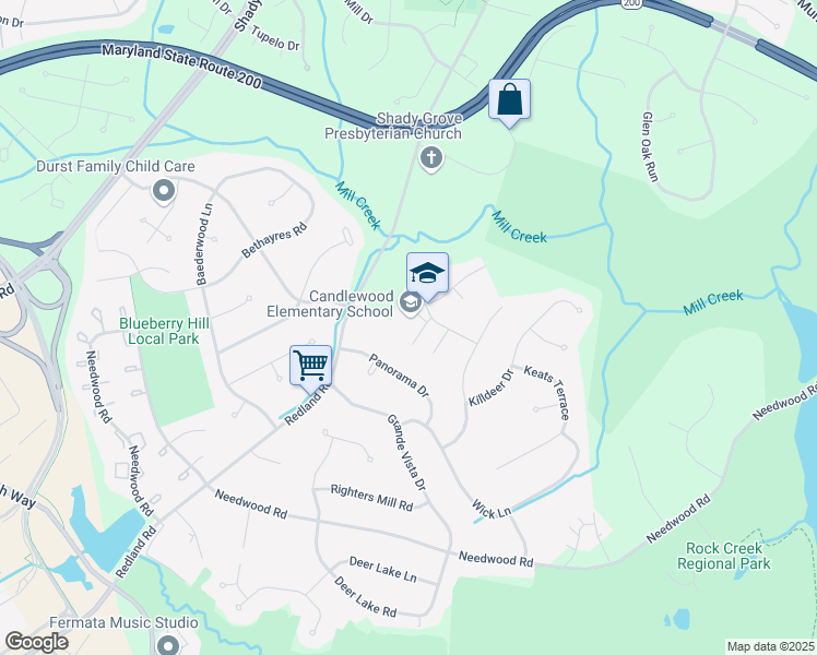 map of restaurants, bars, coffee shops, grocery stores, and more near 7210 Osprey Drive in Derwood