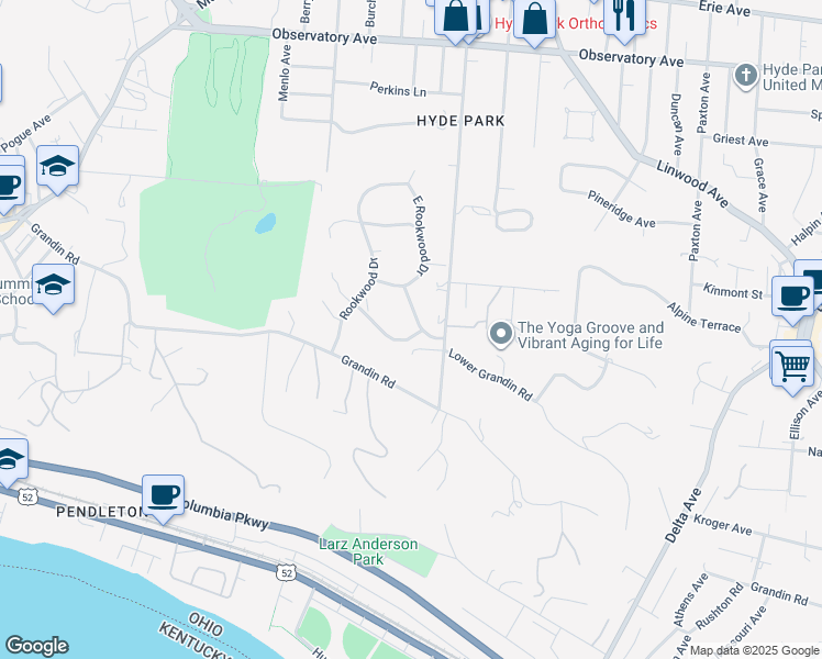 map of restaurants, bars, coffee shops, grocery stores, and more near 2564 S Rookwood Dr in Cincinnati