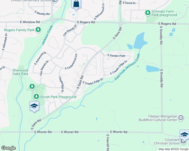 map of restaurants, bars, coffee shops, grocery stores, and more near 3455 South Oaklawn Circle in Bloomington