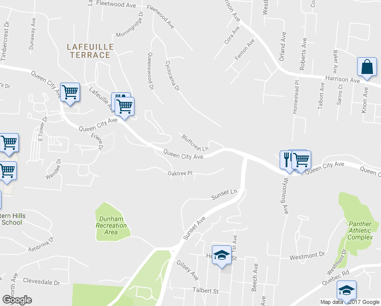 map of restaurants, bars, coffee shops, grocery stores, and more near 2418 Queen City Avenue in Cincinnati