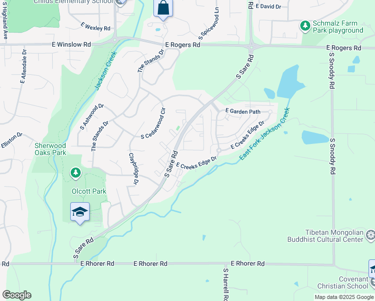 map of restaurants, bars, coffee shops, grocery stores, and more near 3541 South Oaklawn Circle in Bloomington