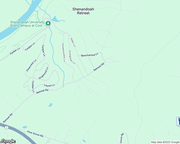map of restaurants, bars, coffee shops, grocery stores, and more near 1025 Retreat Road in Bluemont