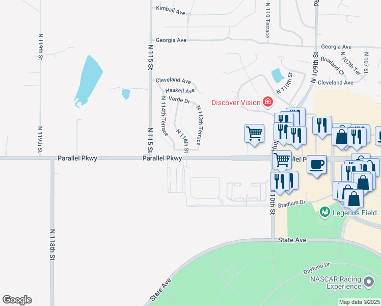 map of restaurants, bars, coffee shops, grocery stores, and more near 11323 Lafayette Avenue in Kansas City