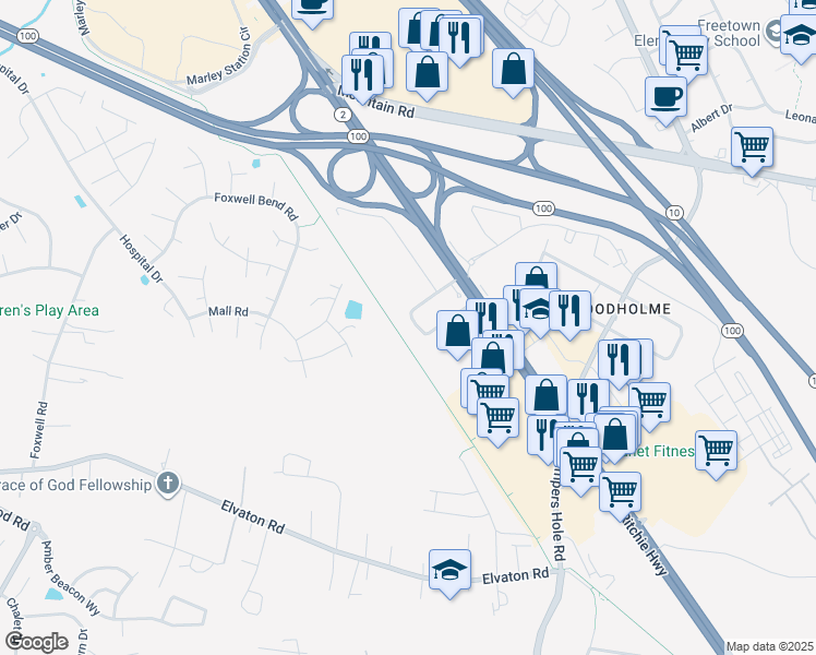 map of restaurants, bars, coffee shops, grocery stores, and more near 18 Kellington Dr in Pasadena