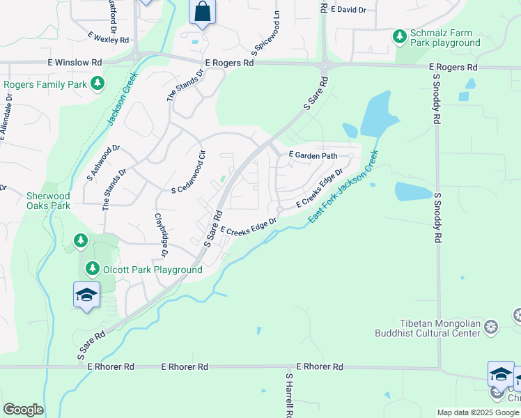 map of restaurants, bars, coffee shops, grocery stores, and more near 3455 South Oaklawn Circle in Bloomington