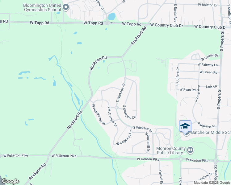 map of restaurants, bars, coffee shops, grocery stores, and more near 3223 South Meeting House Court in Bloomington