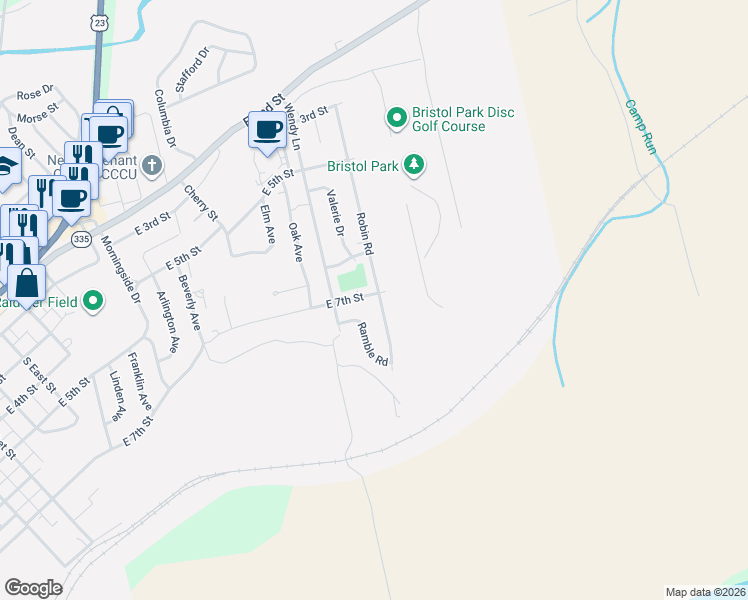 map of restaurants, bars, coffee shops, grocery stores, and more near 710 East 7th Street in Waverly