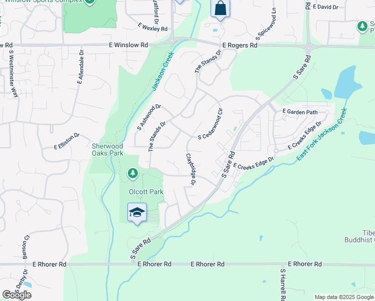 map of restaurants, bars, coffee shops, grocery stores, and more near 2501 Sandberg Court in Bloomington
