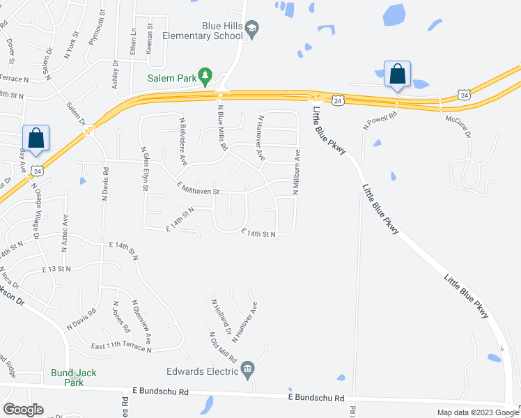 map of restaurants, bars, coffee shops, grocery stores, and more near 20212 East 14th Terrace Court North in Independence