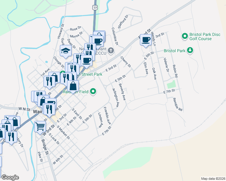 map of restaurants, bars, coffee shops, grocery stores, and more near 306 Arlington Avenue in Waverly