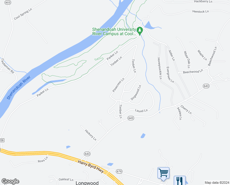 map of restaurants, bars, coffee shops, grocery stores, and more near 132 Pinecrest Lane in Bluemont